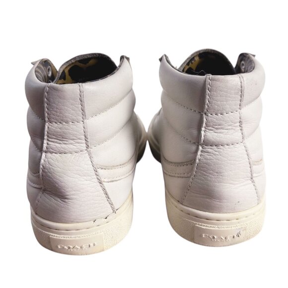 COACH Women's White Leather High Top Sneakers Leopard Print Lining Size 8M - Picture 5 of 14